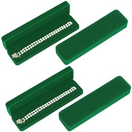 LETURE 4 Pieces Velvet Bracelet Necklace Pendant Jewelry Box, Small Long Jewelry Watch Gift Box for Proposal, Wedding, Engagement, Christmas (GREEN-4PCS)