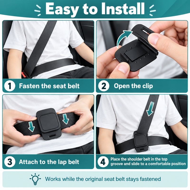 Car Seat Belt Adjuster for Shoulder Positioning – Locking Clamp