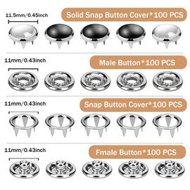 NXTOV 11.5 mm Pearl Snaps Button Kit with Fastener Pliers – 400Pcs Snap Fasteners Press Tool for DIY Clothing, Hats, Sewing Crafts, Repair & Apparel Making,White Balck