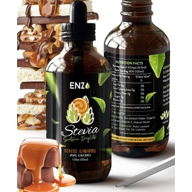 Enzo Liquid Stevia Drops Our Zero Calories Sweetener (4oz - 800 Servings/Bottle) - Toffee Caramel - All Natural flavoring with No Artificial Additives & Filler Ingredient