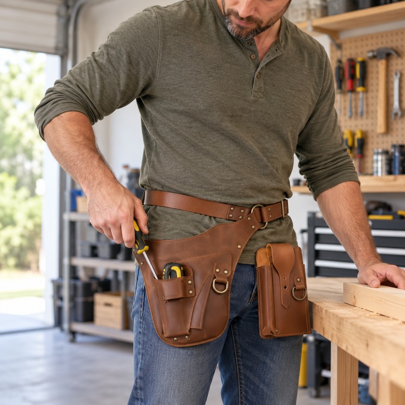 Adjustable Waist Tool Bag – PU Leather Work Belt Pouch