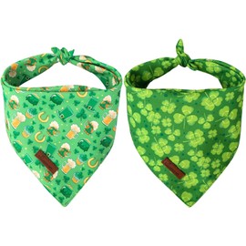 ARING PET St Patrick's Day Dog Bandana 2 Pack-Green Clovers Dog Bandanas, Reversible Shamrock&Beer Dog Triangle Bibs Trefoil Pet Scarf Gifts for Medium Dogs