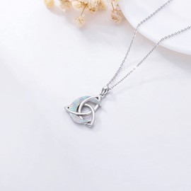 Midir&Etain Celtic Moon Necklace 925 Sterling Silver Celtic Trinity Knot Necklace Crescent Moon Goddess Pendant Necklace Celtic Jewellery Gifts for Women Girls Men, Silver, Opal