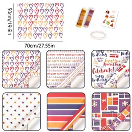 Wrapping Paper Set, 6 Sheets of Gift Wrapping Paper, Birthday Wrapping Paper, Children's Gift Wrapping Paper with Mixed Pattern for Festive Gift Decoration (70 x 50 cm)