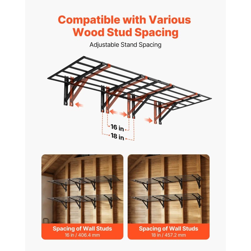 2-Tier Heavy Duty Steel Wall Mounted Garage Shelving 4 Pack