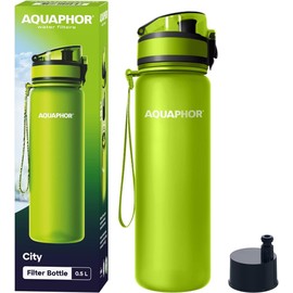 AQUAPHOR City Filtered Water Bottle in Tritan BPA-free - Portable with Integrated Water Purifying Filter 500 ml - Green