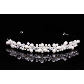 SAMKY Handmade Bridal Floral Rhinestone Crystal Pearls Prom Wedding Headband Tiara T940