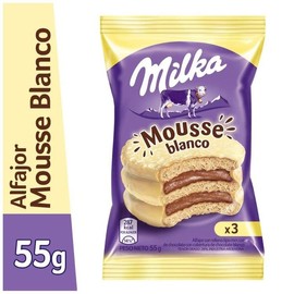 Alfajor filled with mousse covered with white chocolate triple 55g (Alfajor MK triple mousse white (x3))