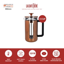 La Cafetière Pisa Stainless Steel Cafetière, Three Cup, Copper, Gift Boxed