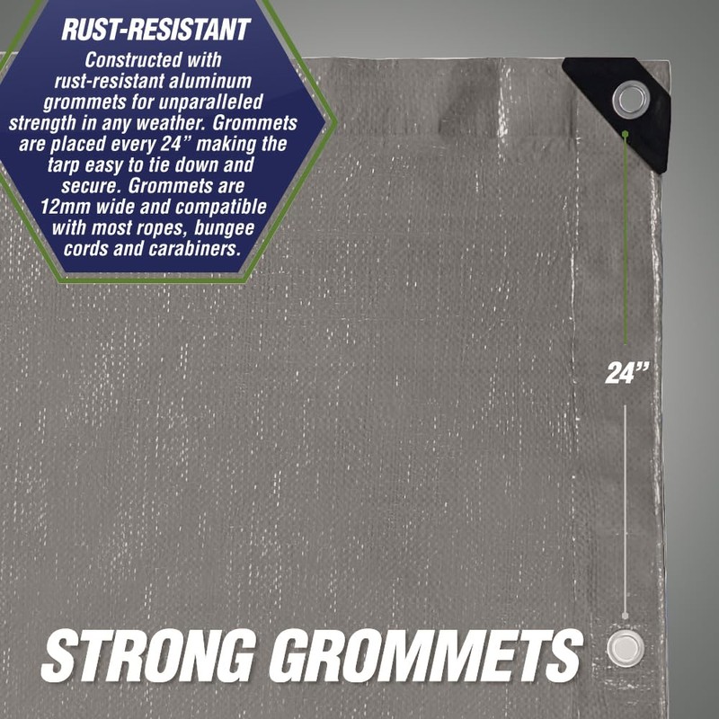 RUGGED RHINO Heavy Duty Waterproof Tarp, UV and Tear Resistant