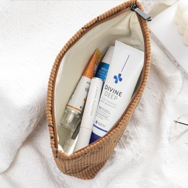 ArranVolver Corduroy Travel Makeup Bag for Women, Cosmetic Pouch with Metal Zipper, Makeup Brush Organizer Bags (Smiles Brown)