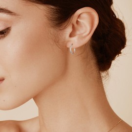 JIAYIQI Sterling Silver Hoop Earrings for Women 18K White Gold Plated High Polished Round Lightweight Small Sliver Hoop Earrings Diameter 14 mm