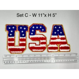 LIVELOVEPATCH Chenille 3 Letters USA Flag Iron-on Patch 4th of July  Independent Day Patches, - 5"