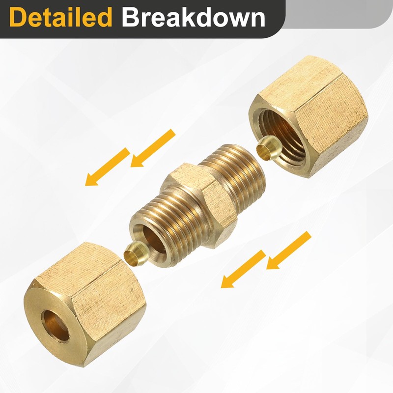 sourcing map 5Pcs Brass Compression Tube Fitting, 5mm Tube OD