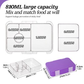 QCQHDU Bento Lunch Box for Kids,girls lunch box with 6 Transparent compartments,children's packed for school with secure lid to prevent spills.（purple）