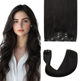 Sweetmet Air2.0 Remy Clip in Extensions Real Human Hair Color #1B Natural Black Remy Clip in Hair Extensions Real Human Hair 18inch 60g 4pcs Seamless Double Weft for Women（#1B-18inch）