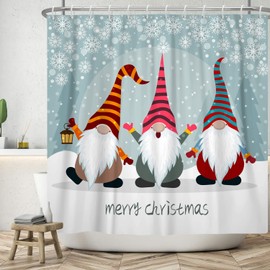 72x72 Inch Christmas Gnomes Shower Curtains for Bathroom Decor Winter Snowflake Decorative Bathroom Shower Curtain Set Xmas Snow Snowflake Pattern Fabric Winter Holiday Shower Curtain with Hooks