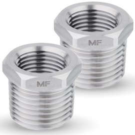 MAACFLOW MAACFLOW Stainless Steel 1/2" Male NPT to 3/8" Female NPT Adapter Reducer Hex Bushing (Thread OD 0.81" - ID 0.58") (pack of 2)
