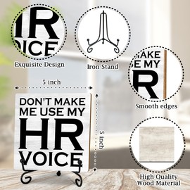 Inspirational Wooden Sign, Don't Make Me Use My Hr Voice That Desk Decor Sign With Stand, Home Office Decor Funny Gifts Office Rustic Table Desk Decor Accessories & Supplies, 5X5 Inches-A28