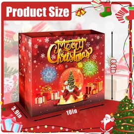 DTESL Christmas gift bag, light fireworks and cheer music with shopping handle, grocery bag, Christmas gift bag for wife husband men and women (Red, Medium)