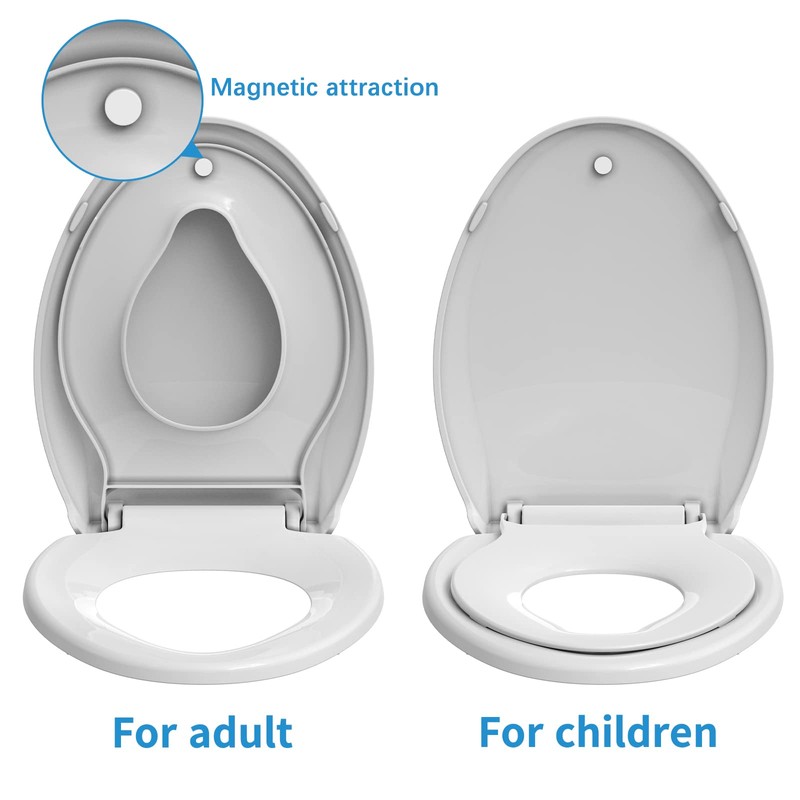 Toilet Seats Elongated, Toddler Potty Training Seat Built-In, Quiet-Close Lid,