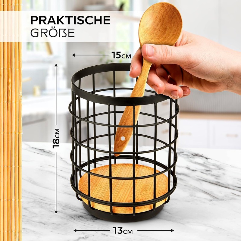 HIKITCHEN® - Bamboo Kitchen Utensil Holder | High Quality Kitchen