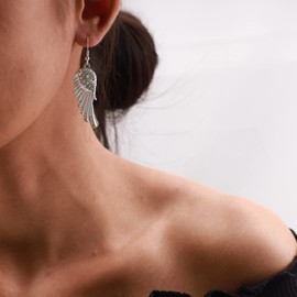 TseenYi Angel Wings Dangle Earrings Boho Crystal Angel Wings Earrings Wedding Bridesmaid Gifts Everyday Jewelry for Women and Girls（White 2 Pcs)