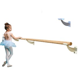 Ballet Barre Single Bar 15 FT Long 1.5” Diameter White, Kids and Adults | Open Bracket Wall Mounted Fixed Height Wooden Ballet Barre, Home/Studio Ballet Bar, Dance Bar, Stretch Bar, Dancing/Stretching