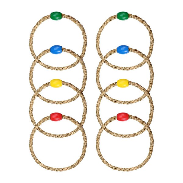 8 PCS Ring Toss Game Ropes - Wooden Quoits Games,
