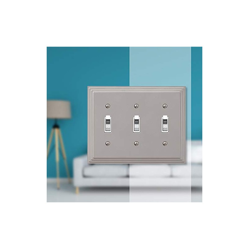 Amerelle Steps Triple Toggle Cast Metal Wallplate in Satin Nickel