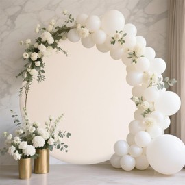 MEHOFOND Round Backdrop for Birthday Baby Shower Wedding Party Decoration Backdrop Banner for Newborn Photography Prop 6ft Beige (Without Stand)