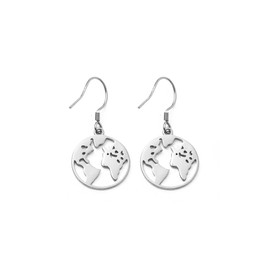 925 Sterling Silver World Map Earrings - Nickel Free and Lightweight - For Travellers Women - Model San Diego, rhodium, Cubic Zirconia