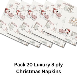 Glick Luxury Christmas Napkins, Pack 20, 3 Ply, All Aboard Christmas Napkins