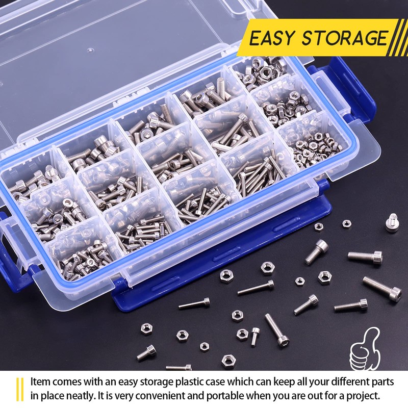Hilitchi 510pcs M3 M4 M5 Stainless Steel Hex Socket Head
