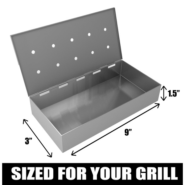 Cave Tools Grill Smoker Box Starter Kit for Wood Chips, Stainless Steel Bucket Style with Hinged Lid, BBQ Grill and Smoker Accessories - Medium