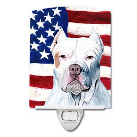 Caroline's Treasures SC9026CNL USA American Flag with Pit Bull Ceramic Night Light Compact, UL-Certified, Ideal for Bedroom, Bathroom, Nursery, Hallway, Kitchen, 6x4x3, Multicolor