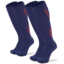 Youper - Calcetines de softbol con puntadas para jóvenes y mujeres adultas (2 pares), Azul marino/Rojo, Small
