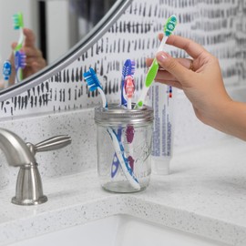 Jarware Toothbrush Holder Lids for Wide Mouth Mason Jars, Set of 2 Stainless Steel Lids