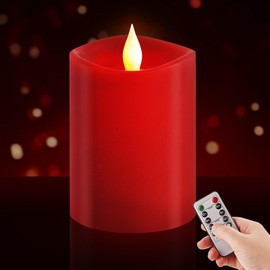 3x4 Flameless Candles with Remote Set of 1, 4 inch Battery Candles Flickering with Timer, LED Pillar Candle for Suitable for Suitable for home, wedding decoration, holiday party - Red
