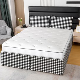 Erosebridal Buffalo Grid Bed Skirts Geometry Lattice Check Bed Skirt Hotel Microfiber Tailored Style Bedskirt (Queen, Blck White)