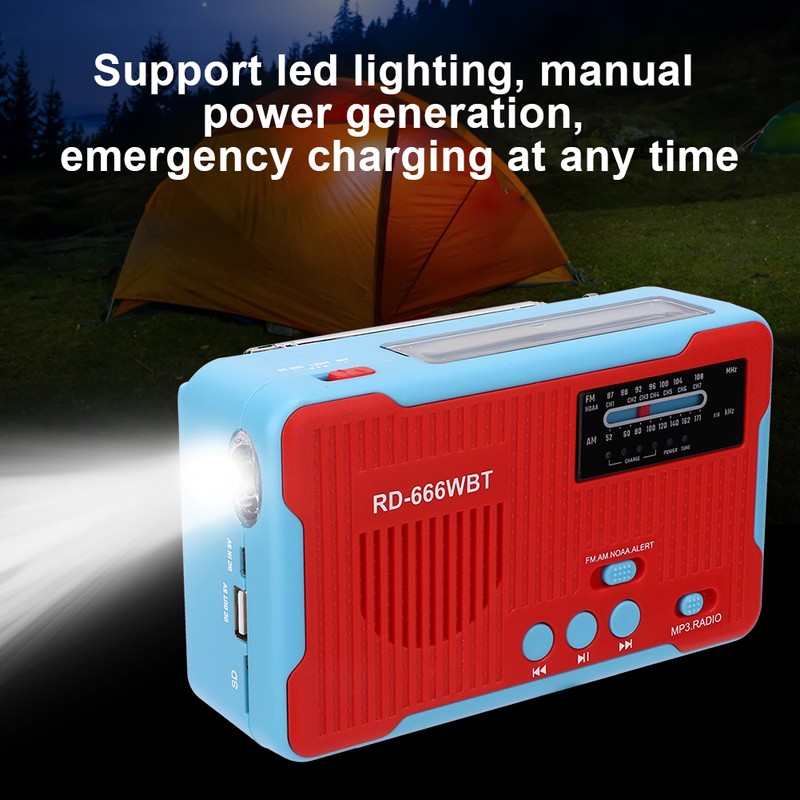 RD-666WBT Portable Solar Powered Emergency Hand Crank AM FM Radio