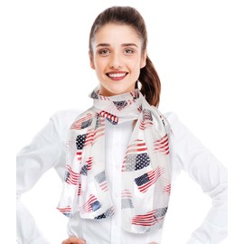 CBC Crown Patriotic USA Flag American Flag Star Scarf Fashion Novelty Scarves 13"x 60" or 35" x 35" (FLAG-WHITE)