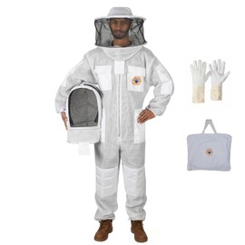 Beekeeping Suit Ventilated 3 Layer Ultra with Total Protection with Safety Fencing for Professional Beekeeping Supplies with Carrying Bag (BP-311-White)-3XL