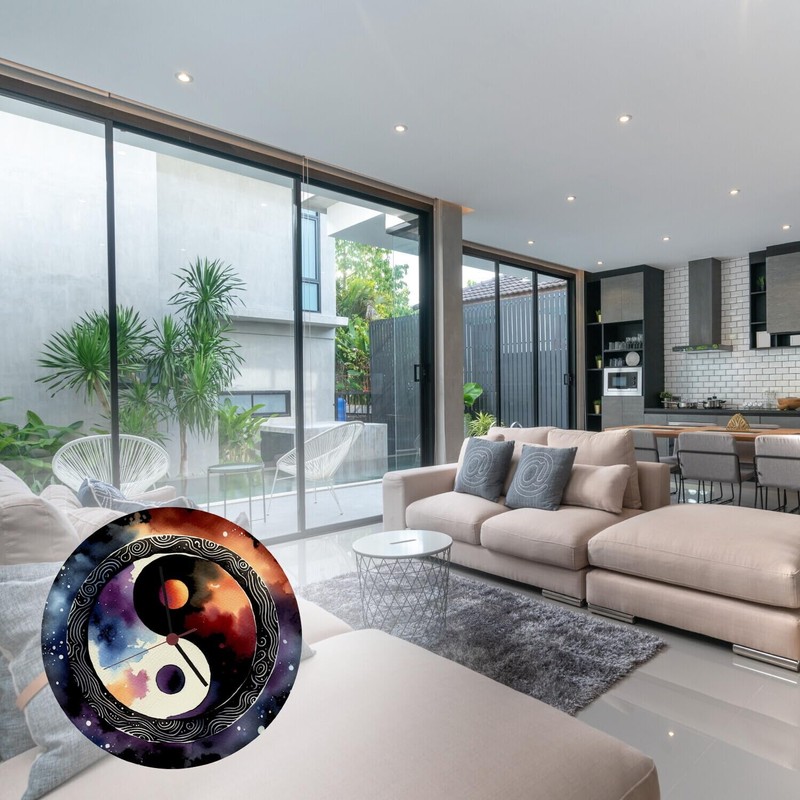 speecheese Yin and Yang Watercolour Wall Clock Aluminium Symbol for