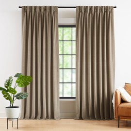 Kayne Studio Pinch Pleated Soft Velvet Curtains 108 Inch Long,60% Blackout Room Darkening Soundproof Thermal Insulated Window Drapes with Back Tab for Bedroom, Mocha Tan,22 Hooks,2 Panels,38" x 108"