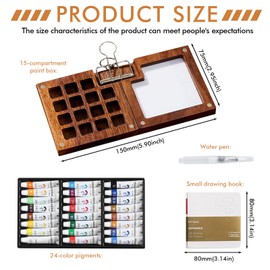 WIYETY 24 Colours Mini Watercolour Paints Palette: Portable Watercolour Palette, Travel Watercolour Travel Set, 8 Grid Palettes Sketchbook Palette with Watercolour Brush, Watercolour Sketchbook