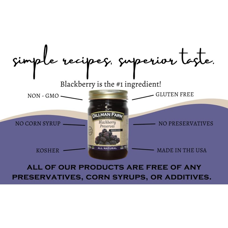 Dillman Farm All Natural Seedless Blackberry Preserves - Gluten-Free, Non-GMO,