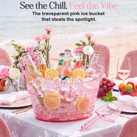 meekoo 4 Pack Clear Pink Ice Bucket for Parties 4.5l Champagne Bucket with Scoops Handle Plastic Beverage Tub Bar Supplies for Girls Night, Wedding, Bridal Shower