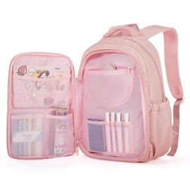 Cute Backpack For School Teens Girls, Aesthetic Kids Elementary School Backpacks, Waterproof Middle Students Bookbag, Large Capacity Backpack For College Women Men (Pink)