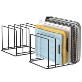 LAEMYFYRE Kitchen Organizer Rack - 4-Slot Heavy-Duty Holder for Cutting Boards,Cookware – Rust-Resistant, Space-Saving Design with Non-Slip Feet for Countertop and Cabinet Storage (2 Pack)